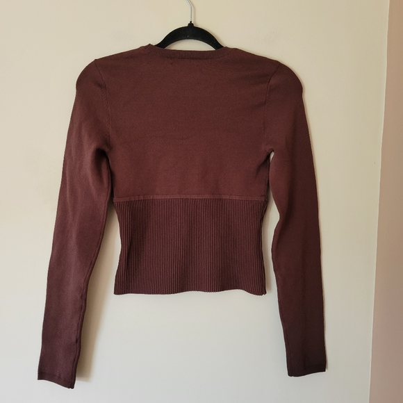 Babaton Sculpt Knit Empire Long Sleeve Corset Top Brown - Picture 5 of 9